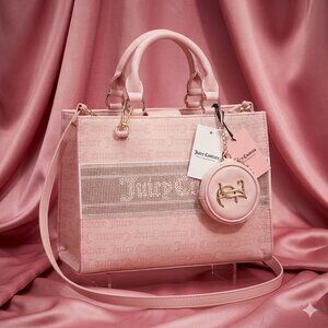 NWT Juicy Couture Light Pink / Silver Bling Tote Bag with Pouch